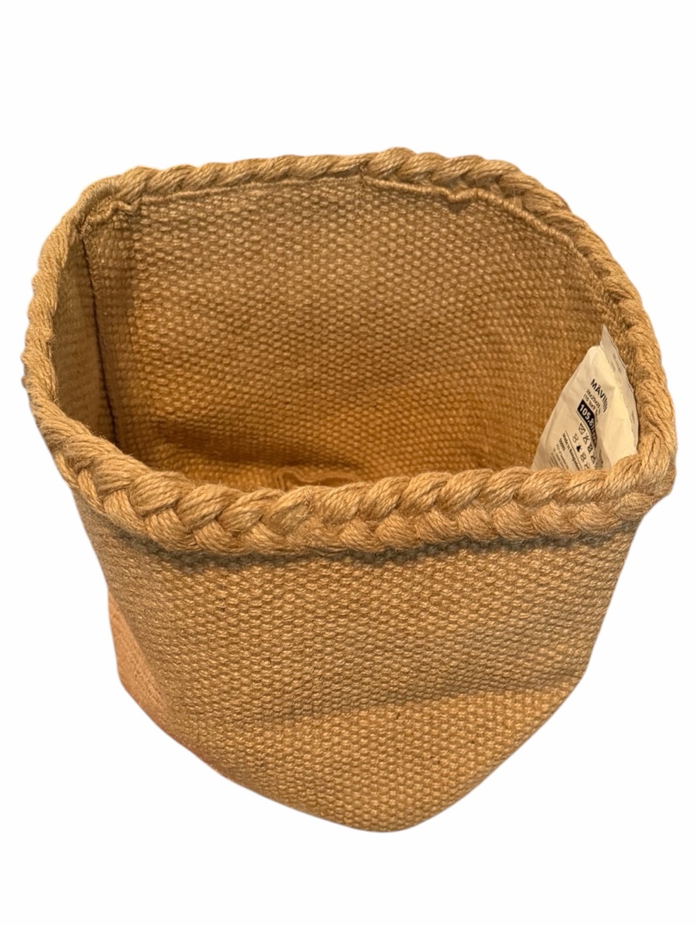 IKEA Mavinn Handmade Basket 10.25x9.75x9.75 Tan Woven Braided Polyester Flexible